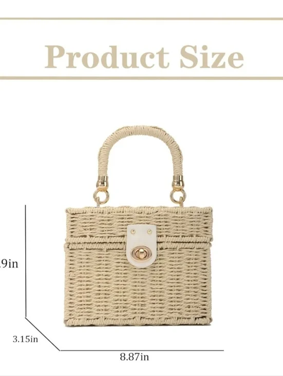 Woven Straw Top-Handle Bag in Natural Tan - Picture 4 of 6
